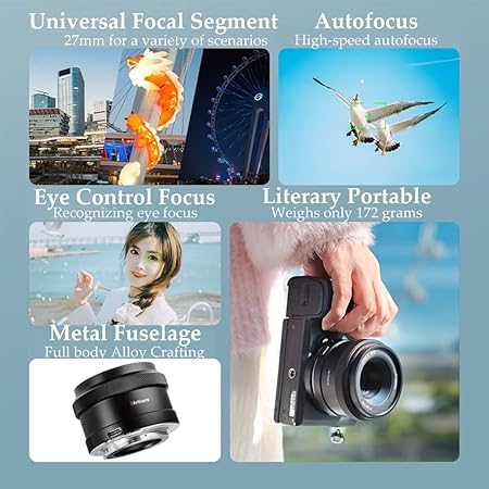 7artisans 27mm F2.8 Auto Focus Camera Lens for Sony E Mount,APS-C,Large Aperture, Prime,STM AF Cameras Lenses for A5000 A5100 A6000 A6100 A6300 A6400 A6500 A6600 NEX-3 NEX-3N NEX-3R NEX-5T