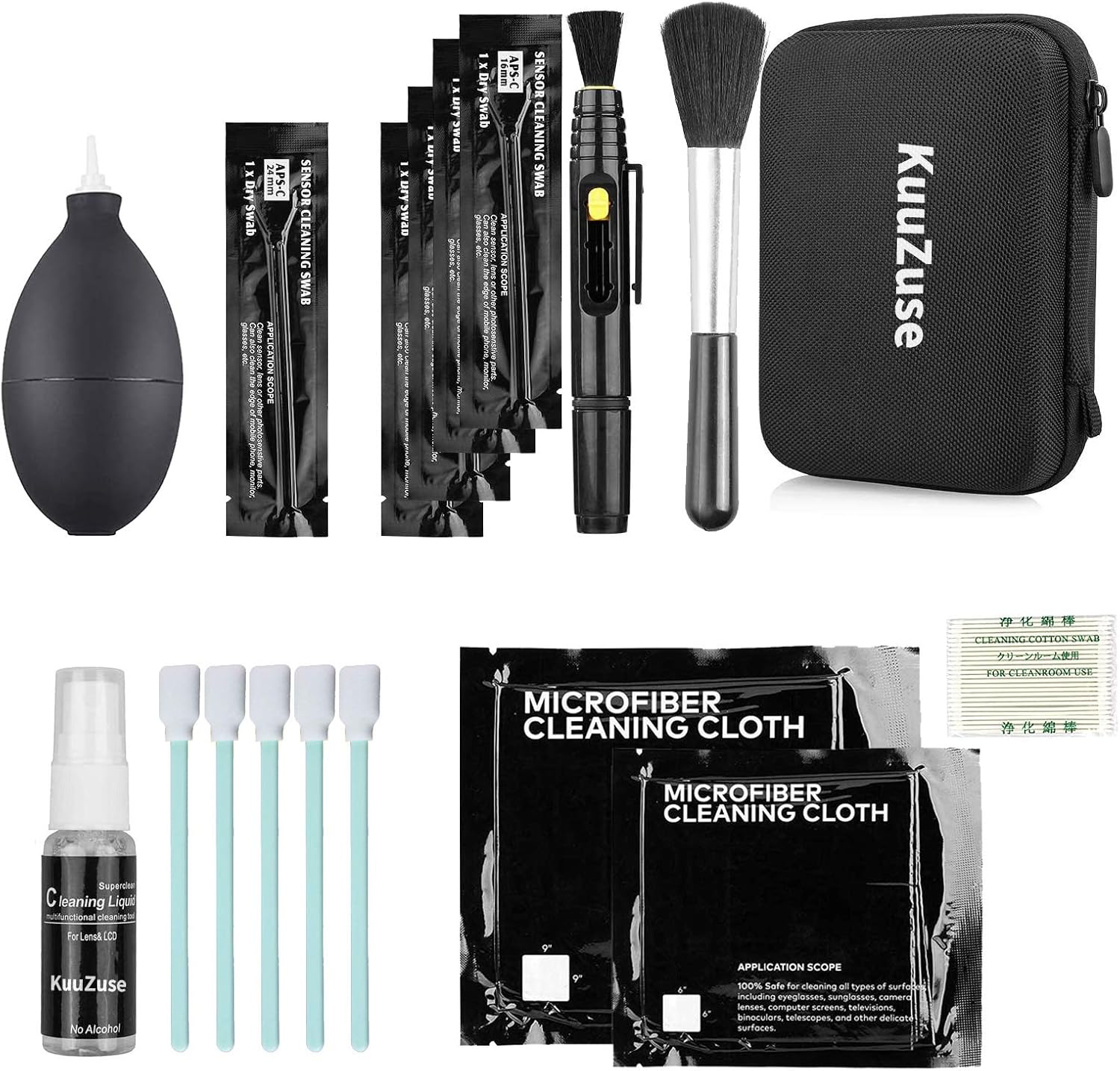 Professional DSLR Camera Cleaning Kit with APS-C Cleaning Swabs, Microfiber Cloths, Camera Cleaning Pen, for Camera Lens, Optical Lens and Digital SLR Cameras.